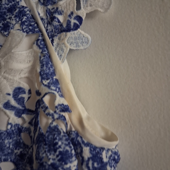 White House Black Market Blue & White Floral Lace Midi Dress - Picture 4 of 7